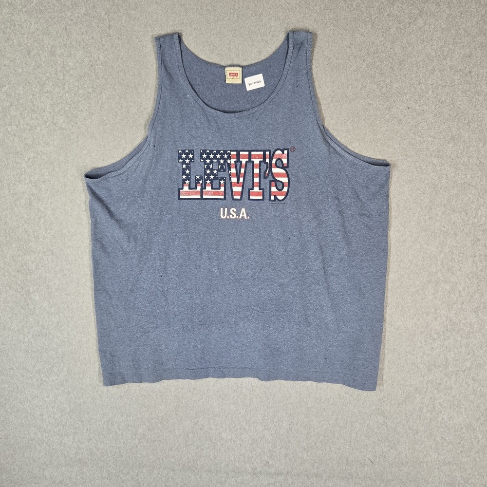 VINTAGE Levi's 1998 Men Tank Top S Blue USA Flag Single Stitch Made in USA READ